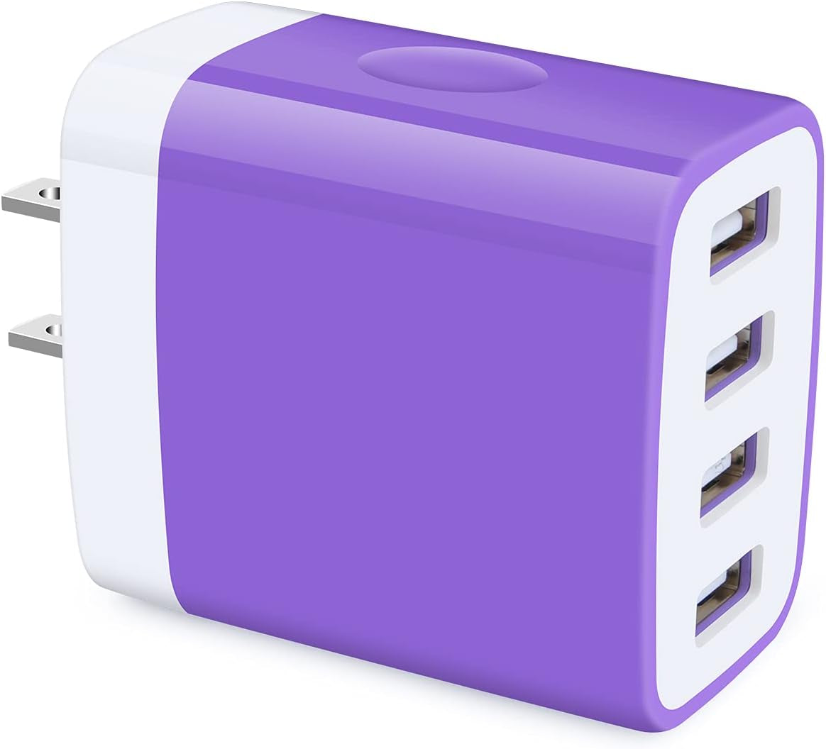Wall Charger Block, 4-Multi Port USB Wall Charger Plug 4.8A Power Adapter Charging Block Cube Charger Box for Iphone 15 14 13 Pro Max 12 11 XS X 8 Plus, Ipad, Samsung Galaxy, LG, Moto, Android