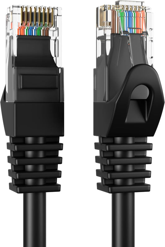 Cat6 50FT Network Ethernet Patch Cable, 550Mhz Internet Wire, Compatible with PC, Laptop, Modem, Router, Tvs, Printer Cord, Consoles for Home and Office, Black