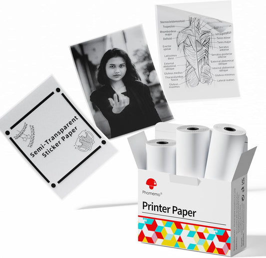Semitransparent Self-Adhesive Thermal Paper, Glossy Printable Sticker Paper Label for  M02/M02 Pro/M02S/P2S/M03/M04S Mini Sticker Printer, 50Mm X 3.5M, Diameter 28Mm, 3-Rolls